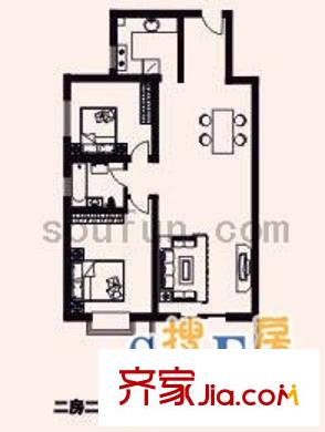 北大花園戶型圖2室2廳1衛(wèi)1廚