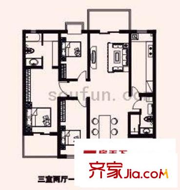 北大花園戶型圖3室2廳2衛(wèi)1廚