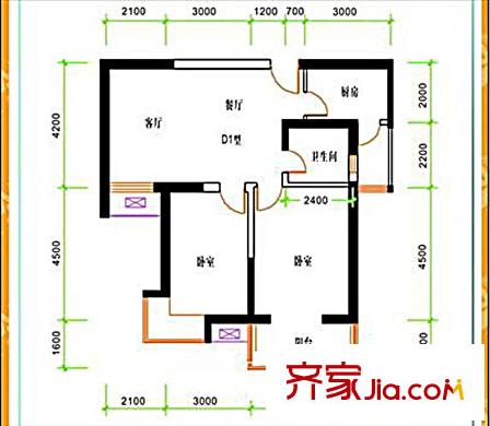 愛(ài)菊佳園戶型圖D1戶型 2室2廳1衛(wèi)