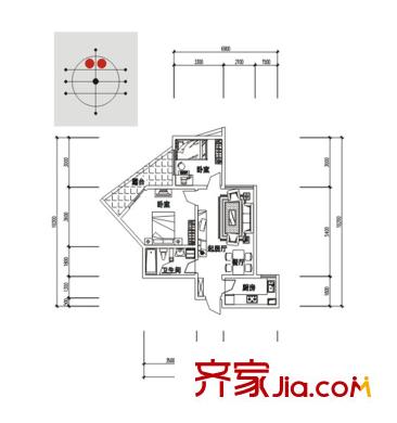 新界（長安）戶型圖A戶型 2室2廳1衛(wèi)1廚