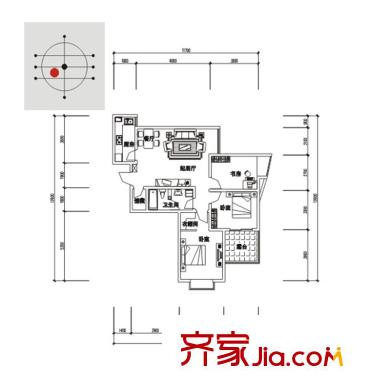 新界（長安）戶型圖C戶型 3室2廳1衛(wèi)1廚