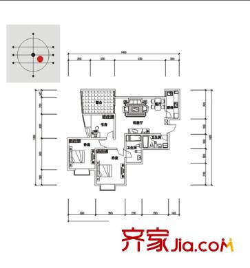 新界（長安）戶型圖F戶型 3室2廳2衛(wèi)1廚