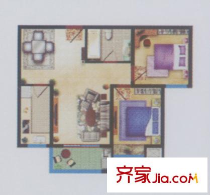 金宇藍苑1、8號樓D戶型 2室2廳1衛(wèi)1廚