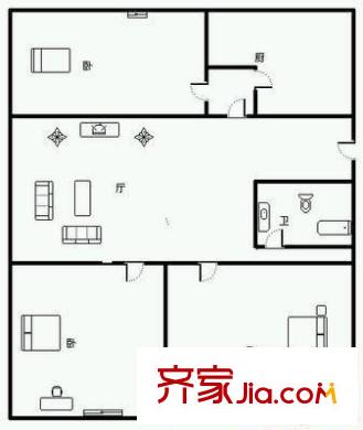 市政家屬院 3室 戶型圖