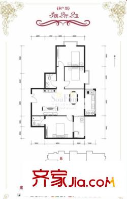 惠馨名仕公館戶型圖B戶型 3室2廳2衛(wèi)1廚