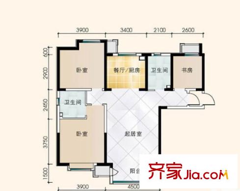 東方城市花園 3室 戶型圖