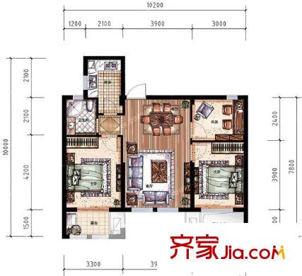 東縣門中行家屬院 3室 戶型圖