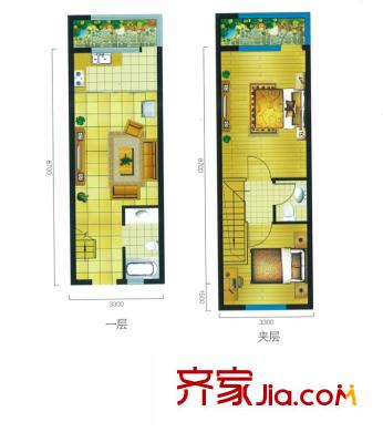 上上公館40.22平米戶型圖 2室1廳2衛(wèi)1廚