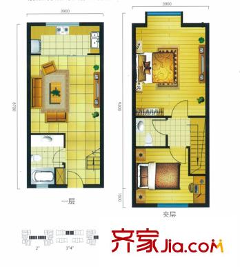 上上公館40.48平米戶型圖 2室2廳1衛(wèi)1廚