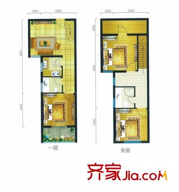 上上公館52.27平米戶型圖 3室2廳2衛(wèi)1廚