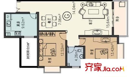 陜西日報社家屬院 2室 戶型圖