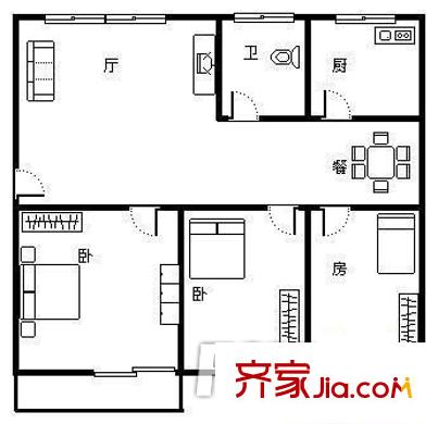 市政家屬院 3室 戶型圖