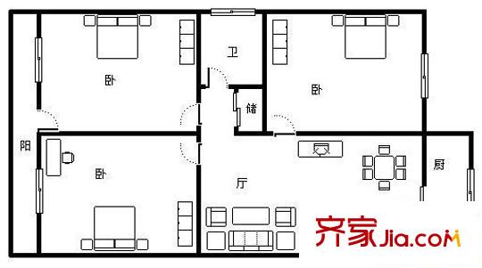 市政家屬院 3室 戶型圖