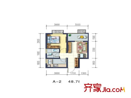 紅東花園戶型圖A2戶型 1室1廳1衛(wèi)1廚