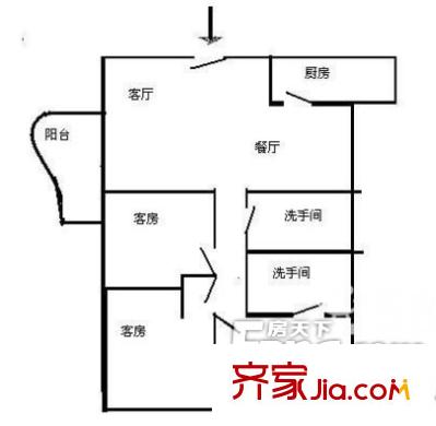 紅東花園 3室 戶型圖