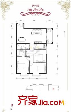 惠馨名仕公館戶型圖E戶型 3室2廳2衛(wèi)1廚