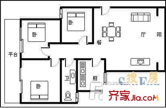 芙蓉苑小區(qū) 3室 戶型圖