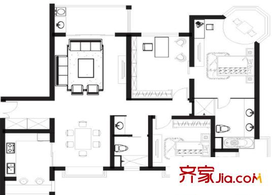東方城市花園戶型圖戶型圖 3室2廳1衛(wèi)1廚