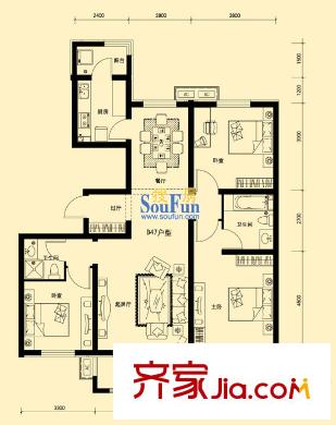  西安儀表廠101社區(qū) 3室 戶型圖