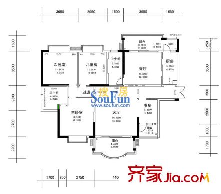  西安儀表廠101社區(qū) 4室 戶型圖