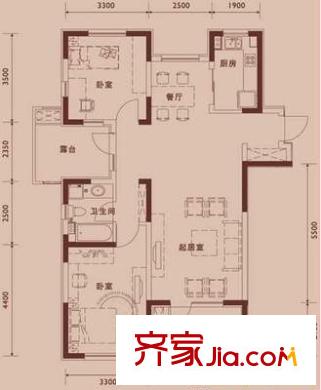 景觀城 2室 戶型圖