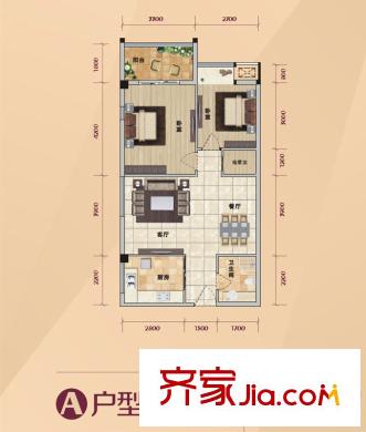 半坡國際廣場1-4號樓A戶型 2室2廳1衛(wèi)1廚