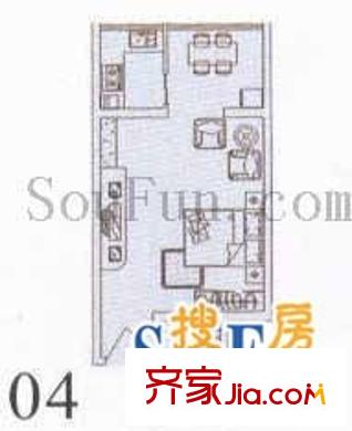 城東小筑戶型圖1室1廳1衛(wèi)1廚