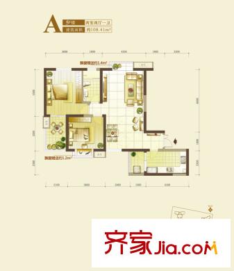 銘城16號5號樓A戶型 2室2廳1衛(wèi)1廚