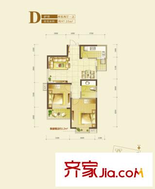 銘城16號4號樓D戶型 2室2廳1衛(wèi)