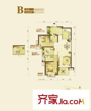 銘城16號2號樓B戶型 2室2廳2衛(wèi)1廚