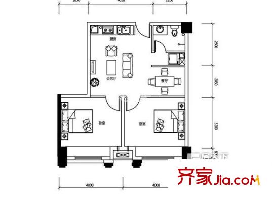 景觀城 2室 戶型圖
