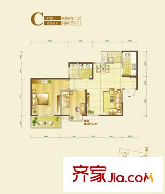 銘城16號4號樓C戶型 2室2廳1衛(wèi)1廚