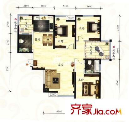 豪盛花園 3室 戶型圖
