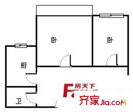 西北三路臨街家屬院 2室 戶型圖