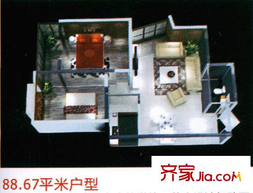 瑞景華庭戶(hù)型圖88.67平方米戶(hù)型圖 2室2廳1衛(wèi)1廚
