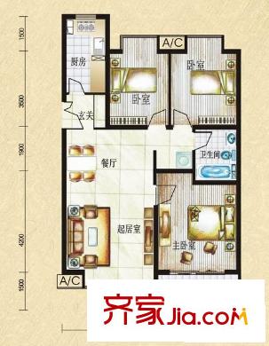 豪盛花園 3室 戶型圖