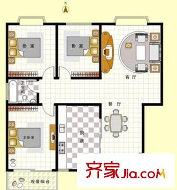  百花村社區(qū)三室兩廳戶(hù)型圖