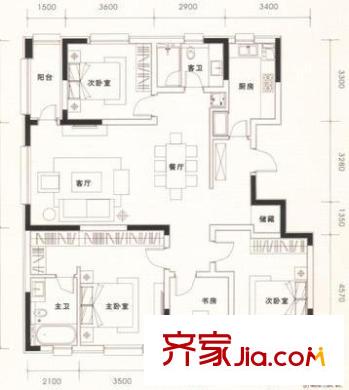 豪盛花園 3室 戶型圖