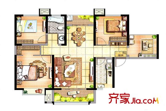 坤元TIME1、2、3號樓C戶型 3室2廳1衛(wèi)1廚