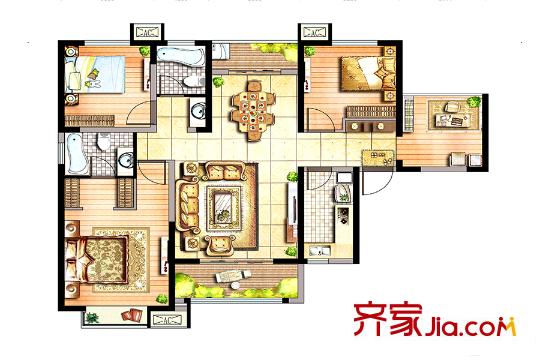 坤元TIME2號樓D戶型 3室2廳2衛(wèi)1廚
