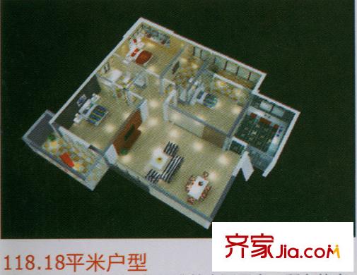 瑞景華庭戶型圖118.18平方米戶型圖 3室2廳2衛(wèi)1廚