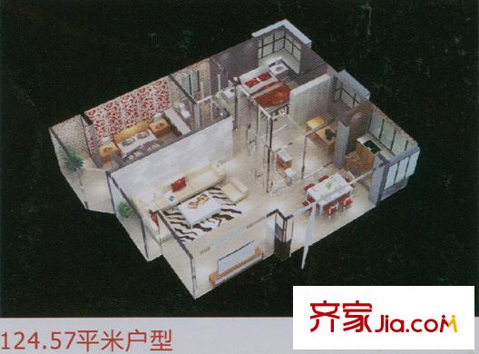 瑞景華庭戶型圖124.57平方米戶型圖 3室2廳2衛(wèi)1廚