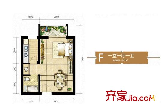 旭景崇盛園8號(hào)樓F戶型 1室1廳1衛(wèi)