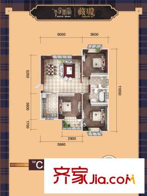 華豪麗晶戶型圖9#C戶型 3室2廳2衛(wèi)1廚