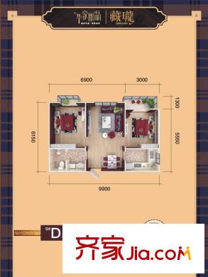 華豪麗晶戶型圖9#D戶型 2室2廳1衛(wèi)1廚