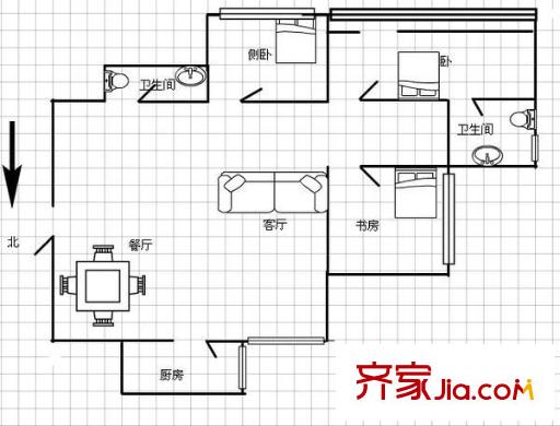 含光香榭麗都  戶型圖 3室2廳2衛(wèi)