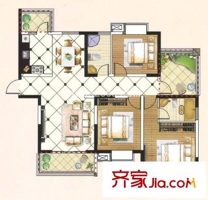 含光香榭麗都 戶型圖 3室2廳2衛(wèi) 