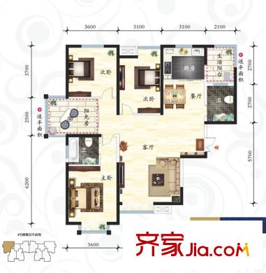 鼎正中央領(lǐng)郡戶型圖4#樓2-04戶型 4室2廳2衛(wèi)1廚