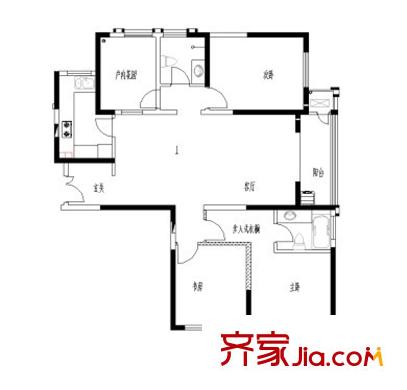 鼎正中央領(lǐng)郡戶型圖3#樓D戶型 3室2廳2衛(wèi)1廚
