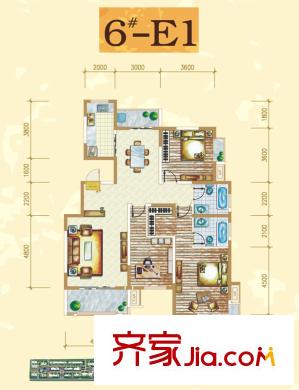 早安林平方米戶型圖6#-E1戶型 3室2廳2衛(wèi)1廚